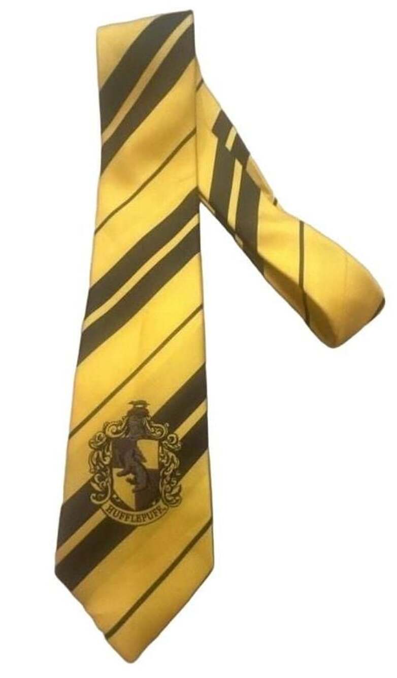 Harry Potter Hufflepuff House Crest Yellow and Black Stripe Necktie